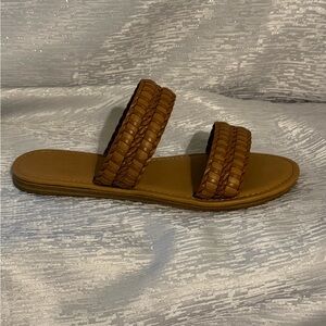 Universal Thread Braided Double Strap Slides – Tan, Size 7.5
